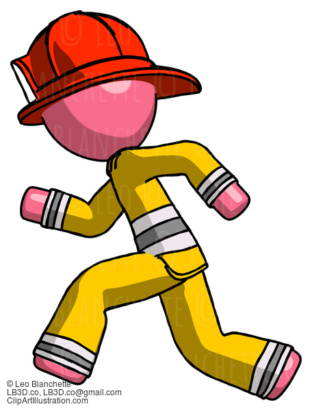 Pink Firefighter Fireman Man Running Fast Left #12850