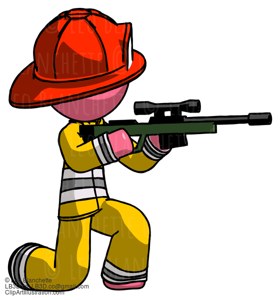 Pink Firefighter Fireman Man Kneeling Shooting Sniper Rifle #12855