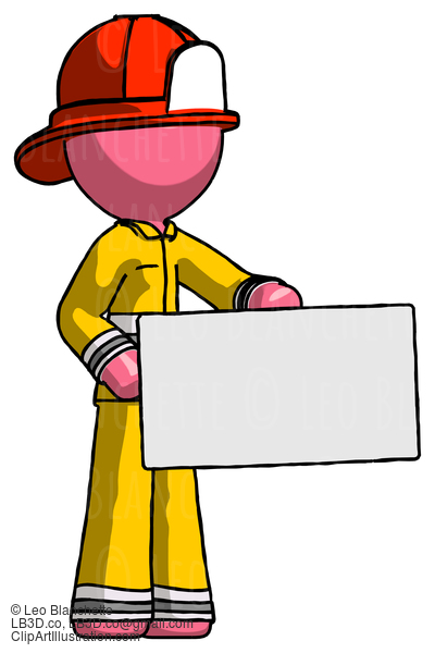 Pink Firefighter Fireman Man Presenting Large Envelope #12856