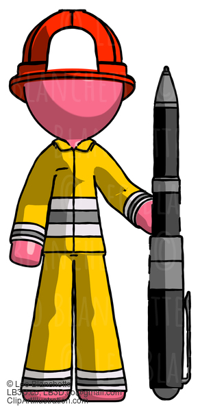 Pink Firefighter Fireman Man Holding Large Pen #12863