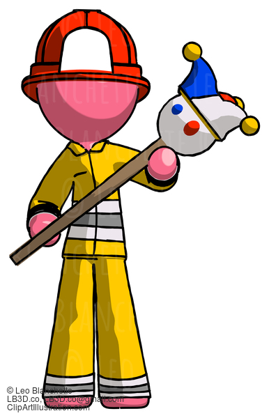 Pink Firefighter Fireman Man Holding Jester Diagonally #12864