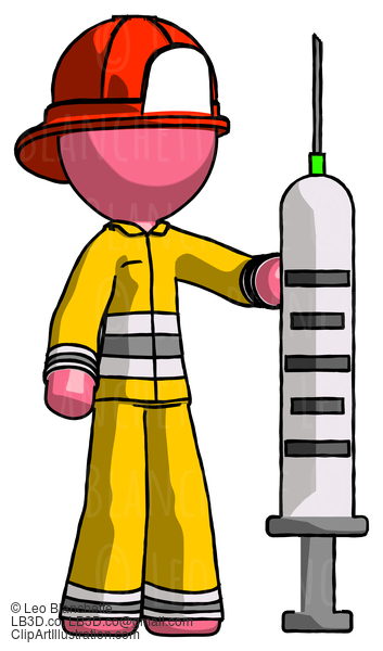 Pink Firefighter Fireman Man Holding Large Syringe #12869