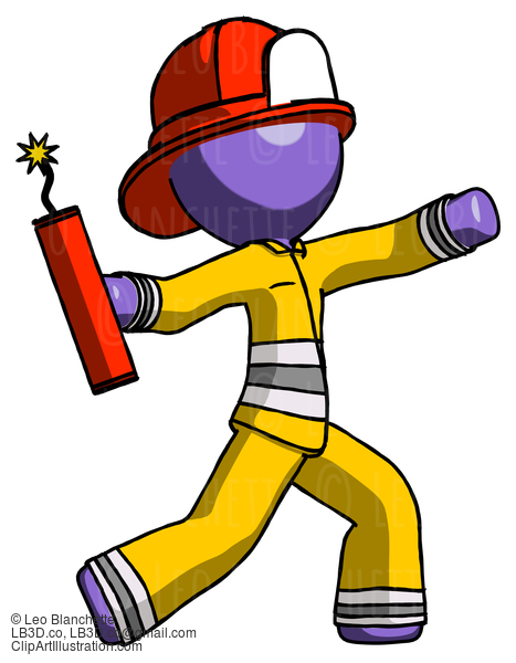 Purple Firefighter Fireman Man Throwing Dynamite #13787