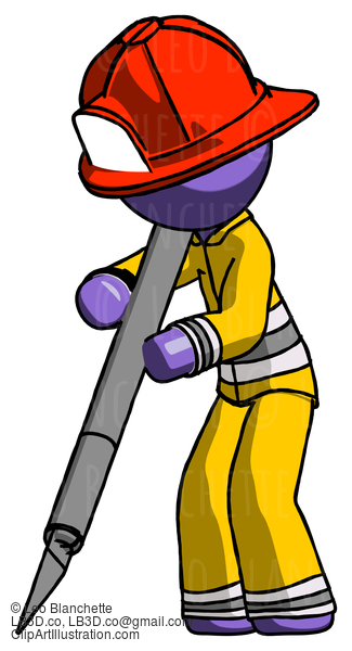 Purple Firefighter Fireman Man Cutting With Large Scalpel #13796