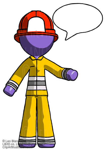 Purple Firefighter Fireman Man With Word Bubble Talking Chat Icon #13810