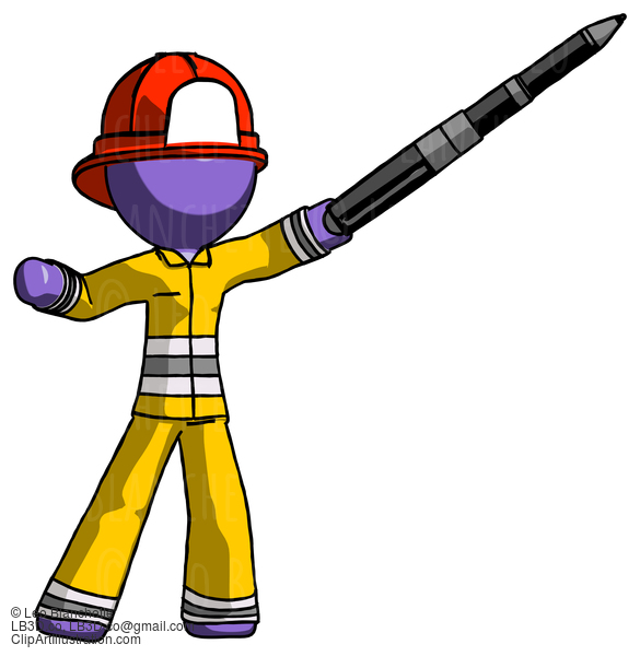 Purple Firefighter Fireman Man Demonstrating That Indeed The Pen Is Mightier #13815