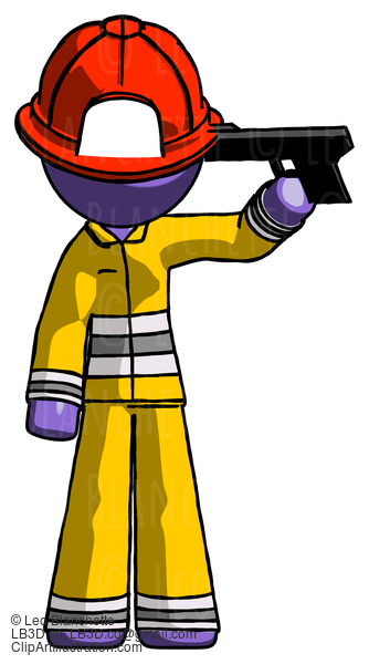 Purple Firefighter Fireman Man Suicide Gun Pose #13823