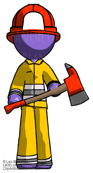 Purple Firefighter Fireman Man Holding Red Fire Fighter’S Ax #13832