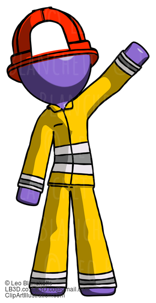 Purple Firefighter Fireman Man Waving Emphatically With Left Arm #13833