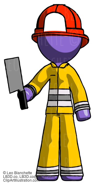 Purple Firefighter Fireman Man Holding Meat Cleaver #13837