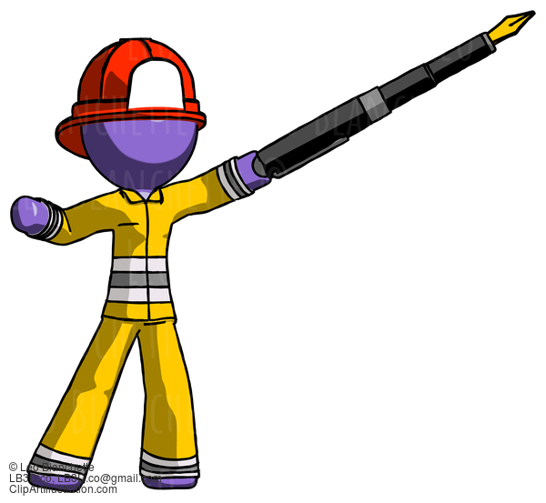 Purple Firefighter Fireman Man Pen Is Mightier Than The Sword Calligraphy Pose #13838