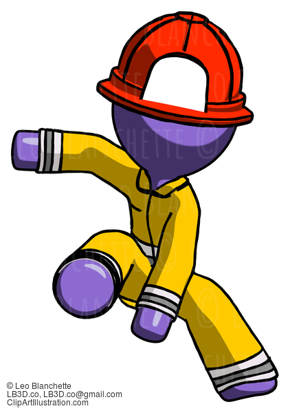 Purple Firefighter Fireman Man Action Hero Jump Pose #13842