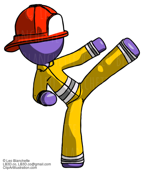 Purple Firefighter Fireman Man Ninja Kick Right #13846