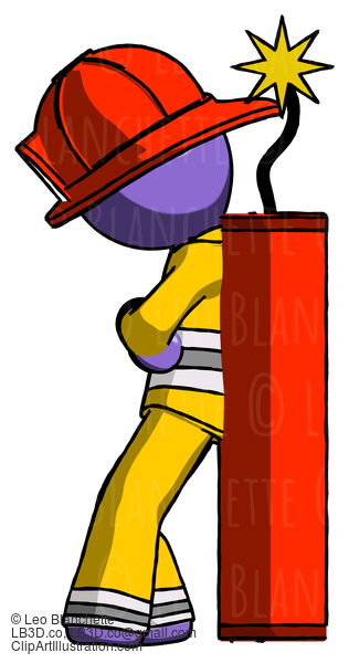 Purple Firefighter Fireman Man Leaning Against Dynimate, Large Stick Ready To Blow #13850