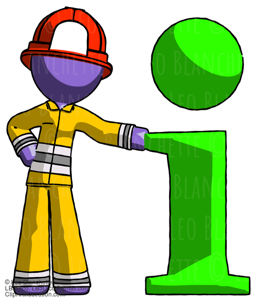 Purple Firefighter Fireman Man With Info Symbol Leaning Up Against It #13861