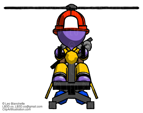 Purple Firefighter Fireman Man Flying In Gyrocopter Front View #13862