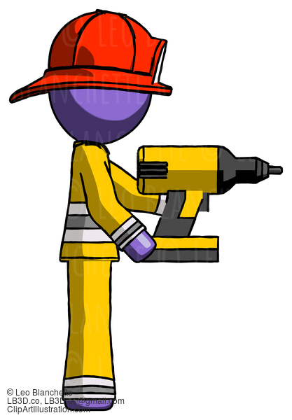 Purple Firefighter Fireman Man Using Drill Drilling Something On Right Side #13868