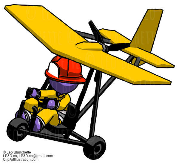 Purple Firefighter Fireman Man In Ultralight Aircraft Top Side View #13873