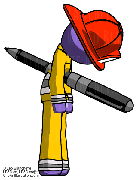 Purple Firefighter Fireman Man Impaled Through Chest With Giant Pen #13879