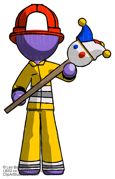 Purple Firefighter Fireman Man Holding Jester Diagonally #13888