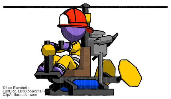 Purple Firefighter Fireman Man Flying In Gyrocopter Front Side Angle View #13896