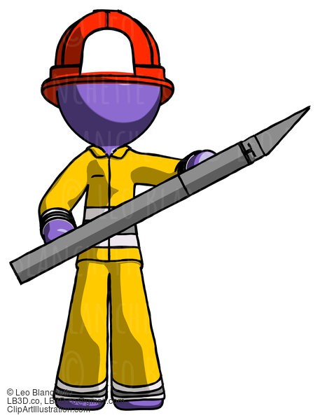 Purple Firefighter Fireman Man Holding Large Scalpel #13898