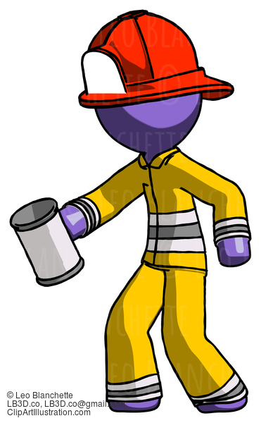 Purple Firefighter Fireman Man Begger Holding Can Begging Or Asking For Charity Facing Left #13903