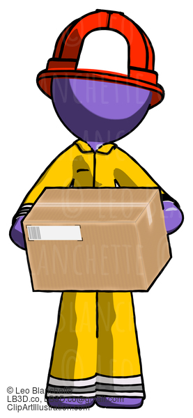 Purple Firefighter Fireman Man Holding Box Sent Or Arriving In Mail #13906