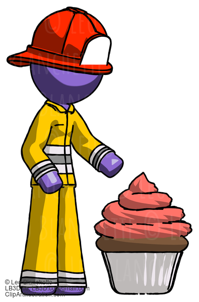 Purple Firefighter Fireman Man With Giant Cupcake Dessert #13907