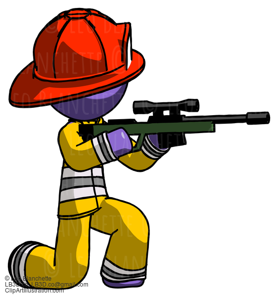 Purple Firefighter Fireman Man Kneeling Shooting Sniper Rifle #13908