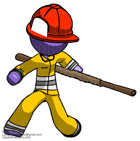 Purple Firefighter Fireman Man Bo Staff Action Hero Kung Fu Pose #13910