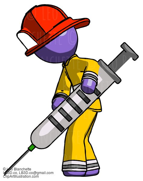 Purple Firefighter Fireman Man Using Syringe Giving Injection #13920