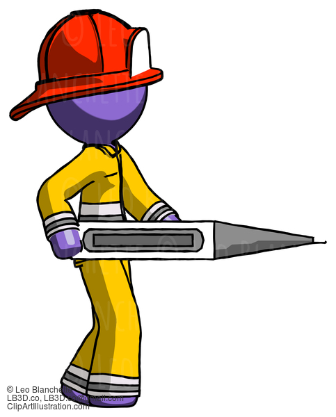 Purple Firefighter Fireman Man Walking With Large Thermometer #13921