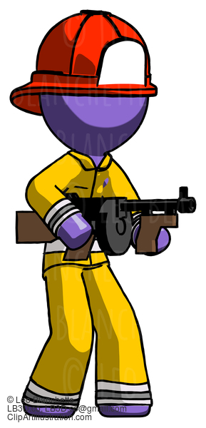 Purple Firefighter Fireman Man Tommy Gun Gangster Shooting Pose #13924