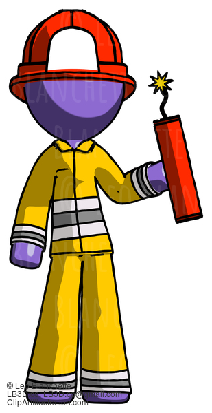 Purple Firefighter Fireman Man Holding Dynamite With Fuse Lit #13930