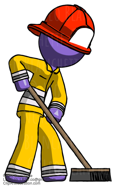 Purple Firefighter Fireman Man Cleaning Services Janitor Sweeping Side View #13936