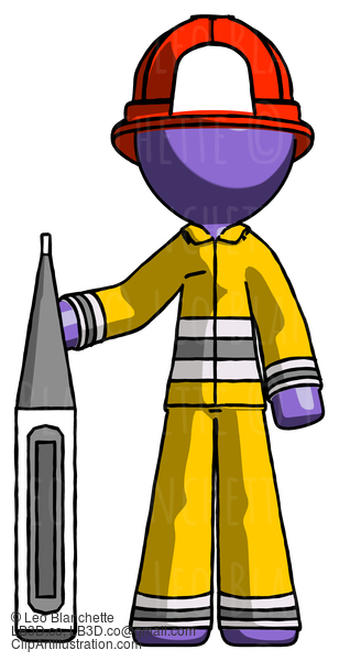 Purple Firefighter Fireman Man Standing With Large Thermometer #13937