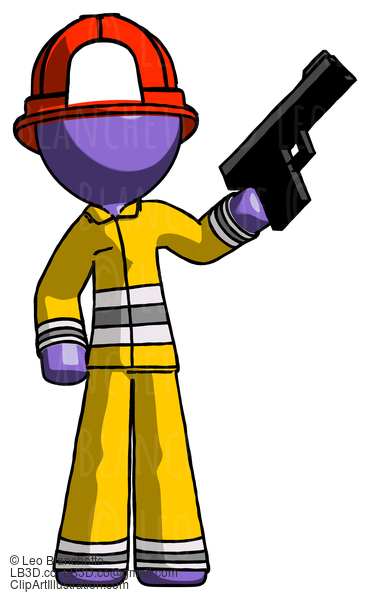 Purple Firefighter Fireman Man Holding Handgun #13944