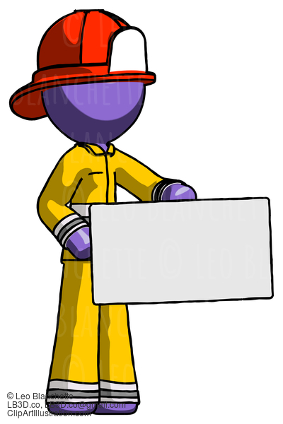 Purple Firefighter Fireman Man Presenting Large Envelope #13945