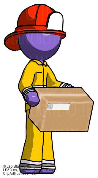 Purple Firefighter Fireman Man Holding Package To Send Or Recieve In Mail #13951