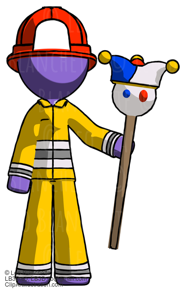 Purple Firefighter Fireman Man Holding Jester Staff #13952