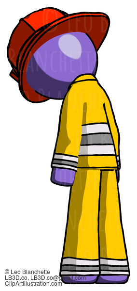 Purple Firefighter Fireman Man Depressed With Head Down, Back To Viewer, Left #13973