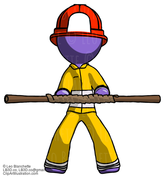 Purple Firefighter Fireman Man Bo Staff Kung Fu Defense Pose #13977