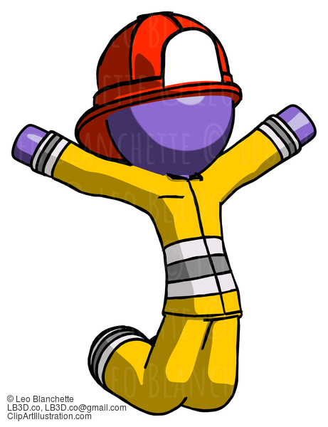 Purple Firefighter Fireman Man Jumping Or Kneeling With Gladness #13980