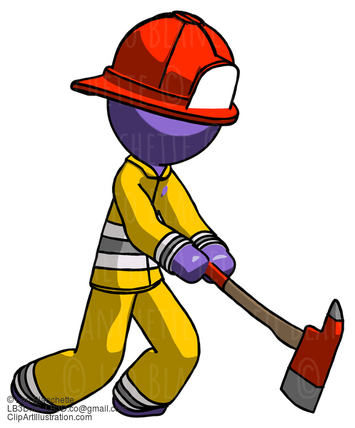 Purple Firefighter Fireman Man Striking With A Red Firefighter’S Ax #13983