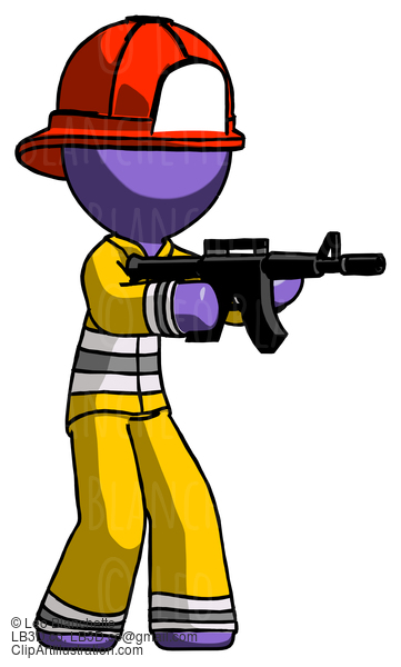 Purple Firefighter Fireman Man Shooting Automatic Assault Weapon #13994