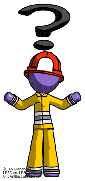 Purple Firefighter Fireman Man With Question Mark Above Head, Confused #13995