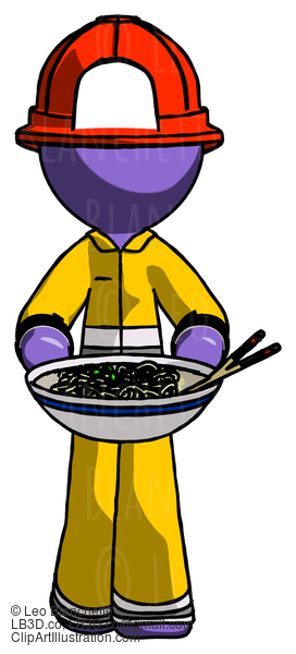 Purple Firefighter Fireman Man Serving Or Presenting Noodles #14007