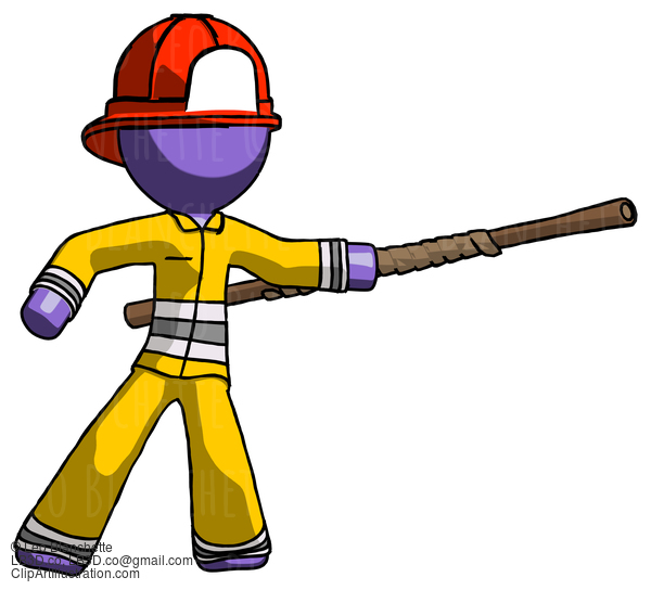 Purple Firefighter Fireman Man Bo Staff Pointing Right Kung Fu Pose #14009