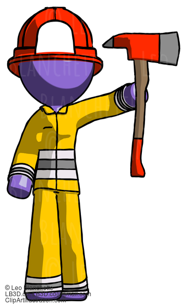 Purple Firefighter Fireman Man Holding Up Red Firefighter’S Ax #14010